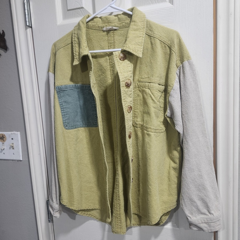 LA Hearts Corduroy Shacket‎ XS/S Chartreuse Green Colorblock Button Jacket - Picture 12 of 13